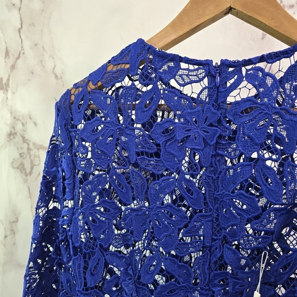 Self Portrait Dress Womens 8 Blue 3D Lily Mini Lace Crochet Zip Floral Royal - Picture 8 of 14